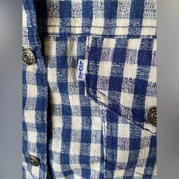 Vintage 60s 70s Levi's Blue and White Gingham Lite Jacket Flannel - Picture 8 of 9